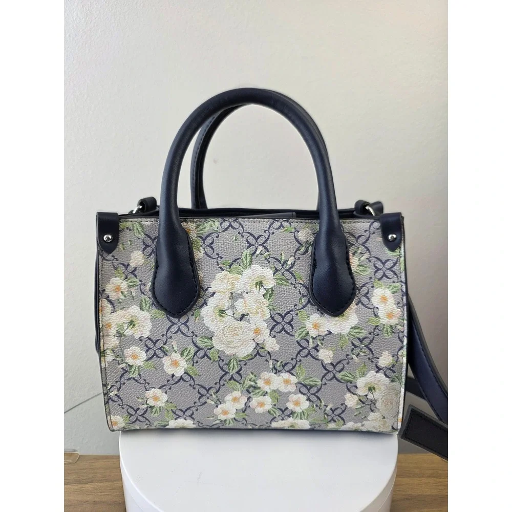 Nine West Archy Mini Satchel Navy Floral Logo Crossbody Bag Flawed Poor